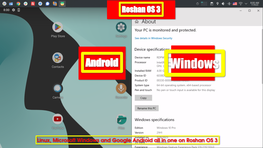 Linux, Microsoft Windows and Google Android all supported on Roshan OS 3!
